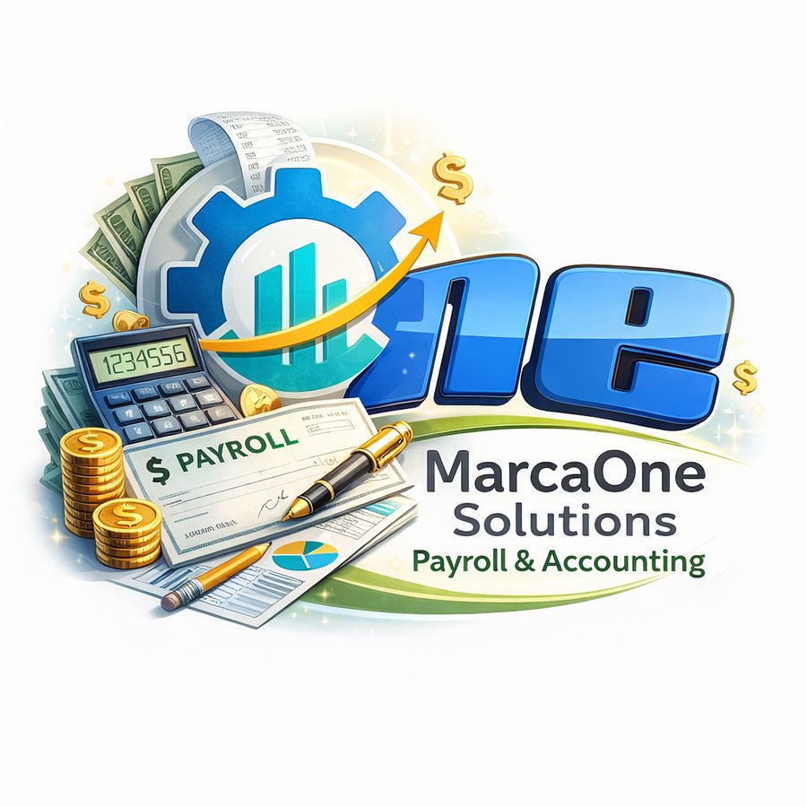 Ilustración de Marca One Solutions con soluciones de punto de venta, nómina y contabilidad para negocios hispanos